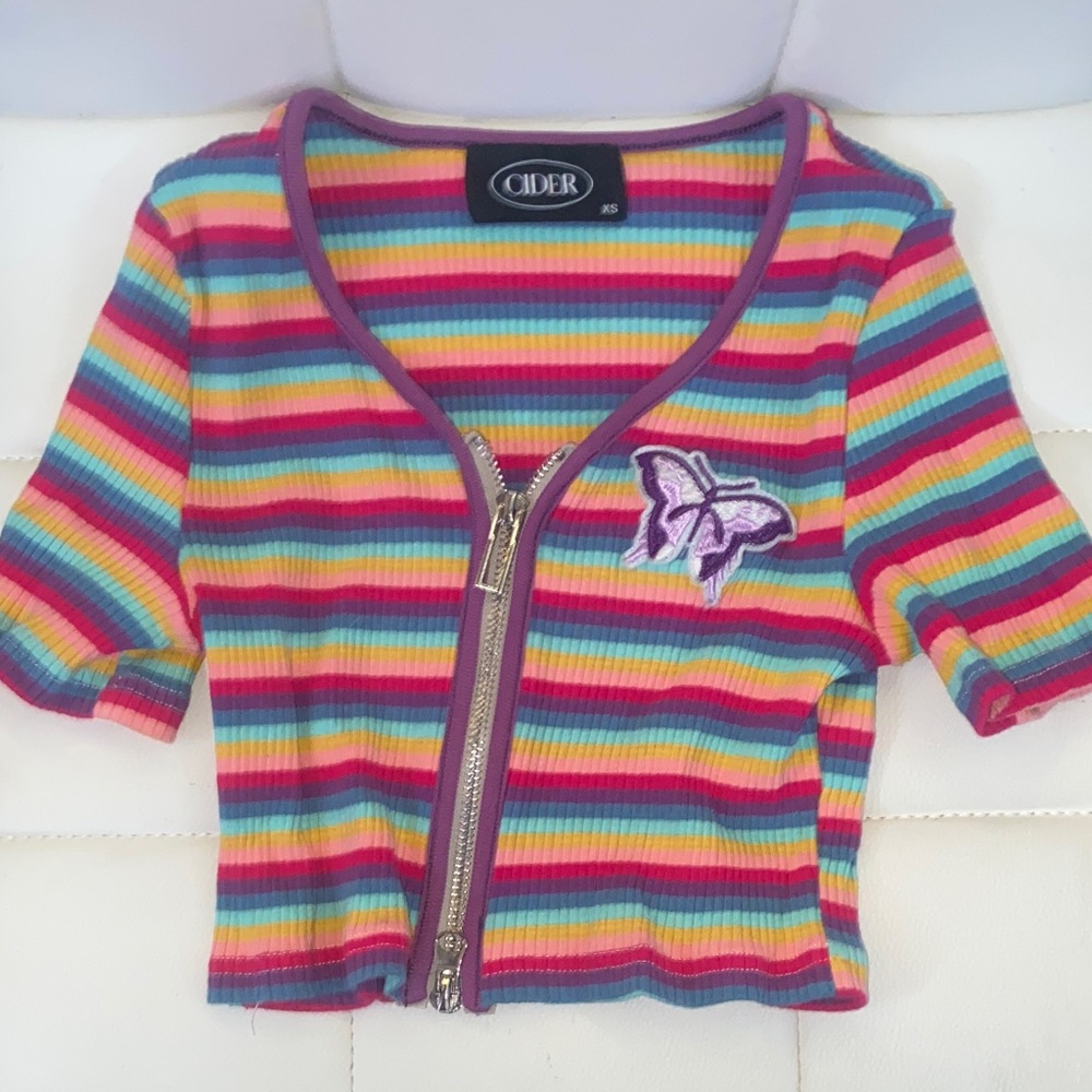 Cider Multicolor Striped Zip-Up Top